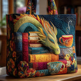 Bolsa Tote de Dragón Hecha a Mano con Libros y Tazas